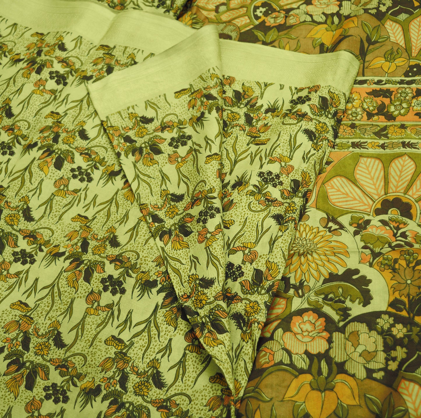 Indian Vintage Sari Green 100% Pure Silk Printed Sarees Fabric 6yd Sewing Craft Fabric DressMaking  Soft Wrap