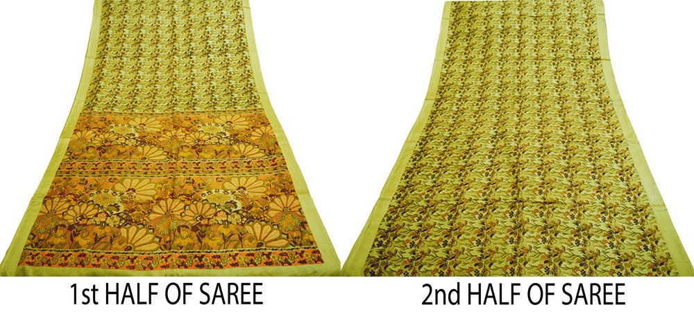 Indian Vintage Sari Green 100% Pure Silk Printed Sarees Fabric 6yd Sewing Craft Fabric DressMaking  Soft Wrap