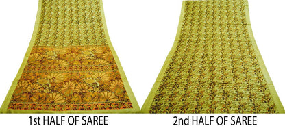 Indian Vintage Sari Green 100% Pure Silk Printed Sarees Fabric 6yd Sewing Craft Fabric DressMaking  Soft Wrap