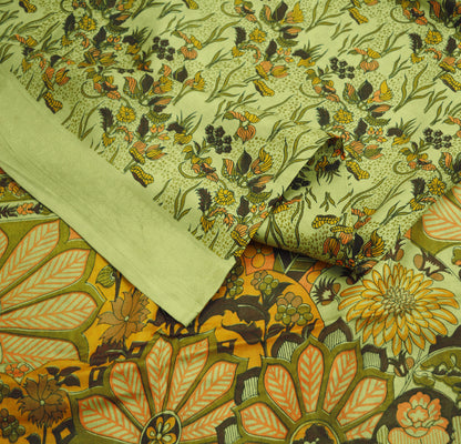 Indian Vintage Sari Green 100% Pure Silk Printed Sarees Fabric 6yd Sewing Craft Fabric DressMaking  Soft Wrap