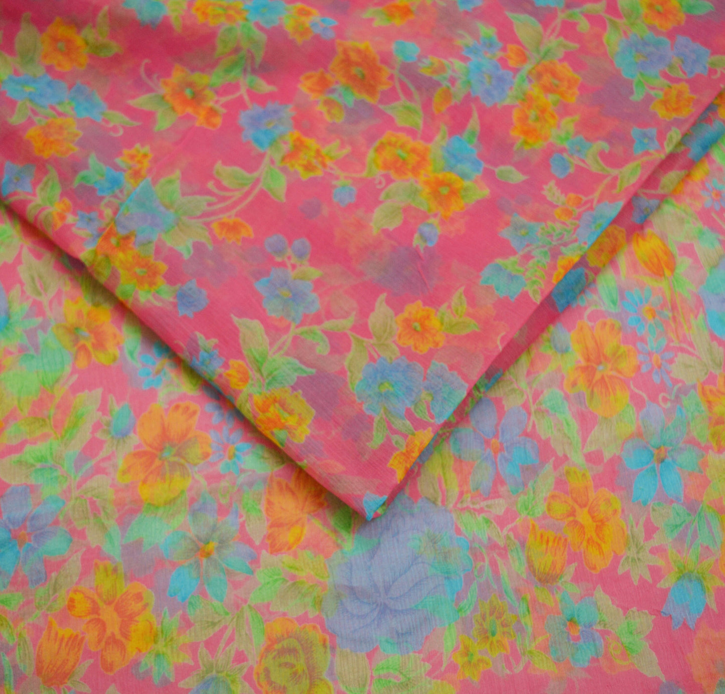 Women Vintage Sari Pink Pure Chiffon Silk Printed Saree Craft Fabric Sewing 5Yard Soft Light Sari Dress Making