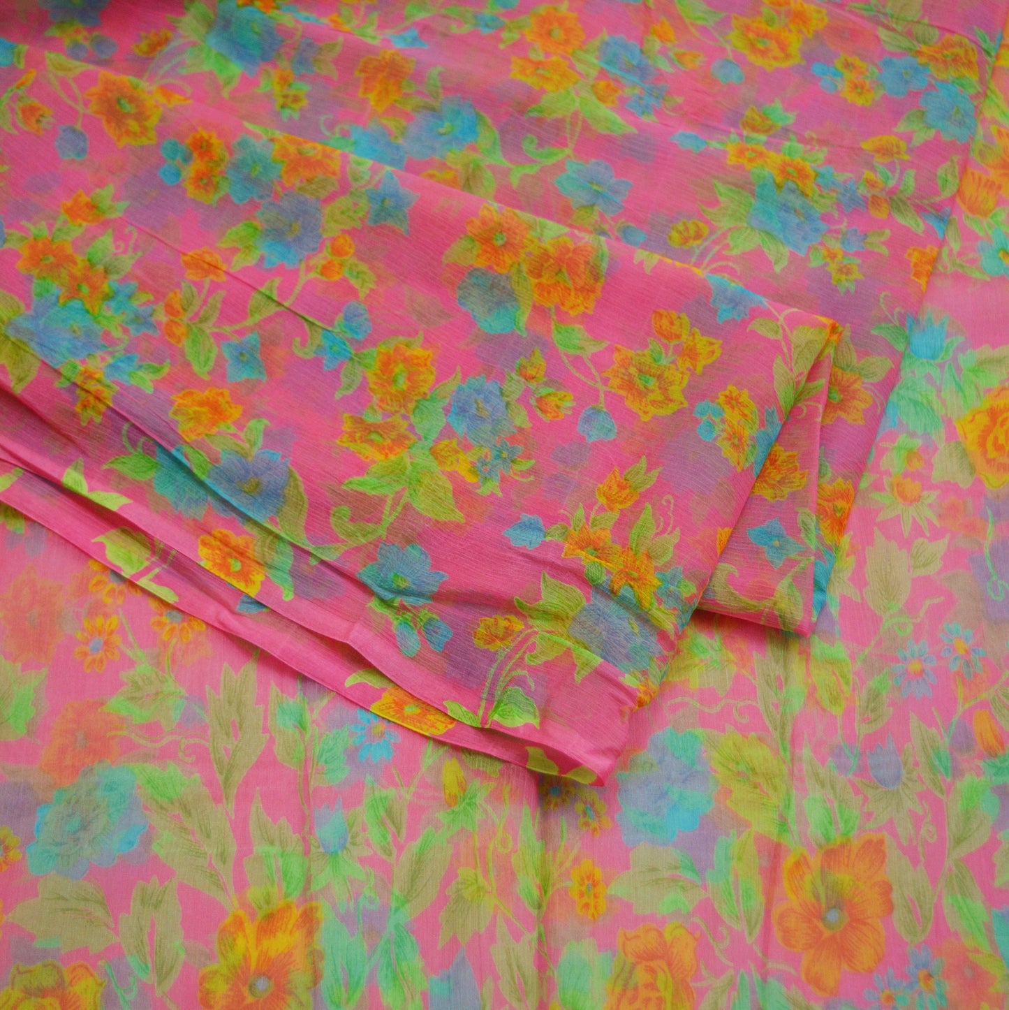 Women Vintage Sari Pink Pure Chiffon Silk Printed Saree Craft Fabric Sewing 5Yard Soft Light Sari Dress Making