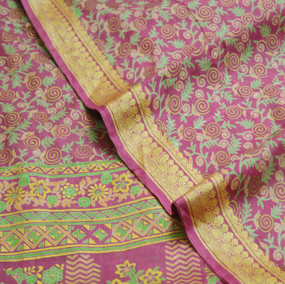 Indian Vintage Sari Pink 100% Pure Silk Painted/Printed Sarees Fabric 5yard Sewing Craft Fabric DressMaking  Soft Wrap