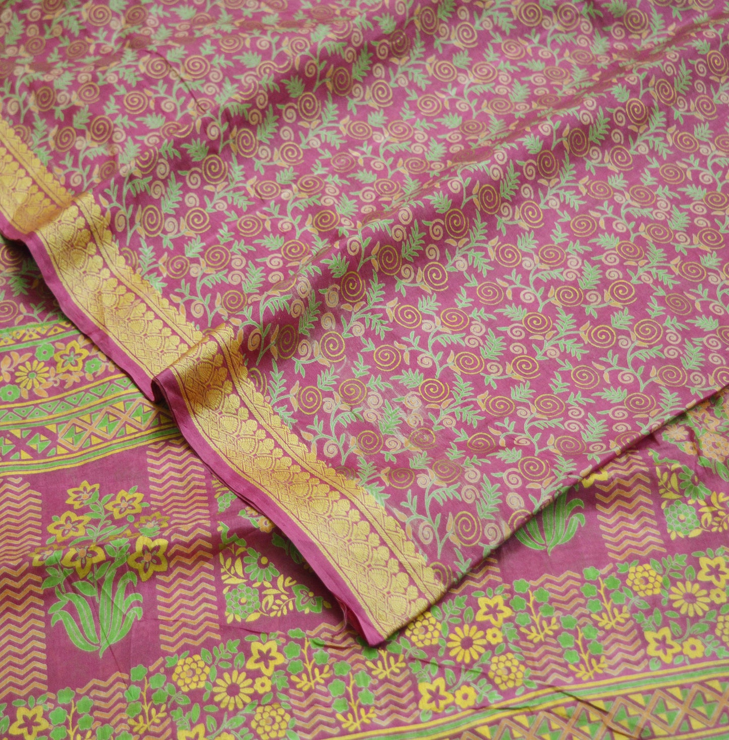 Indian Vintage Sari Pink 100% Pure Silk Painted/Printed Sarees Fabric 5yard Sewing Craft Fabric DressMaking  Soft Wrap