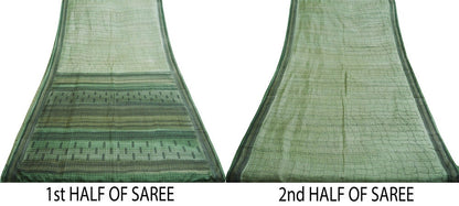 Indian Vintage Sari Green Pure Silk Printed Saree Fabric 6yd Sewing Craft DressMaking  Soft Floral Design