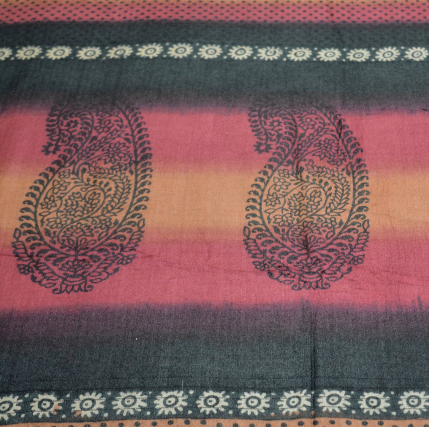 Vintage Black Heavy Saree Pure Woolen Woven Printed Indian Sari Soft Warm Fabric 5Yard Floral Woven Border