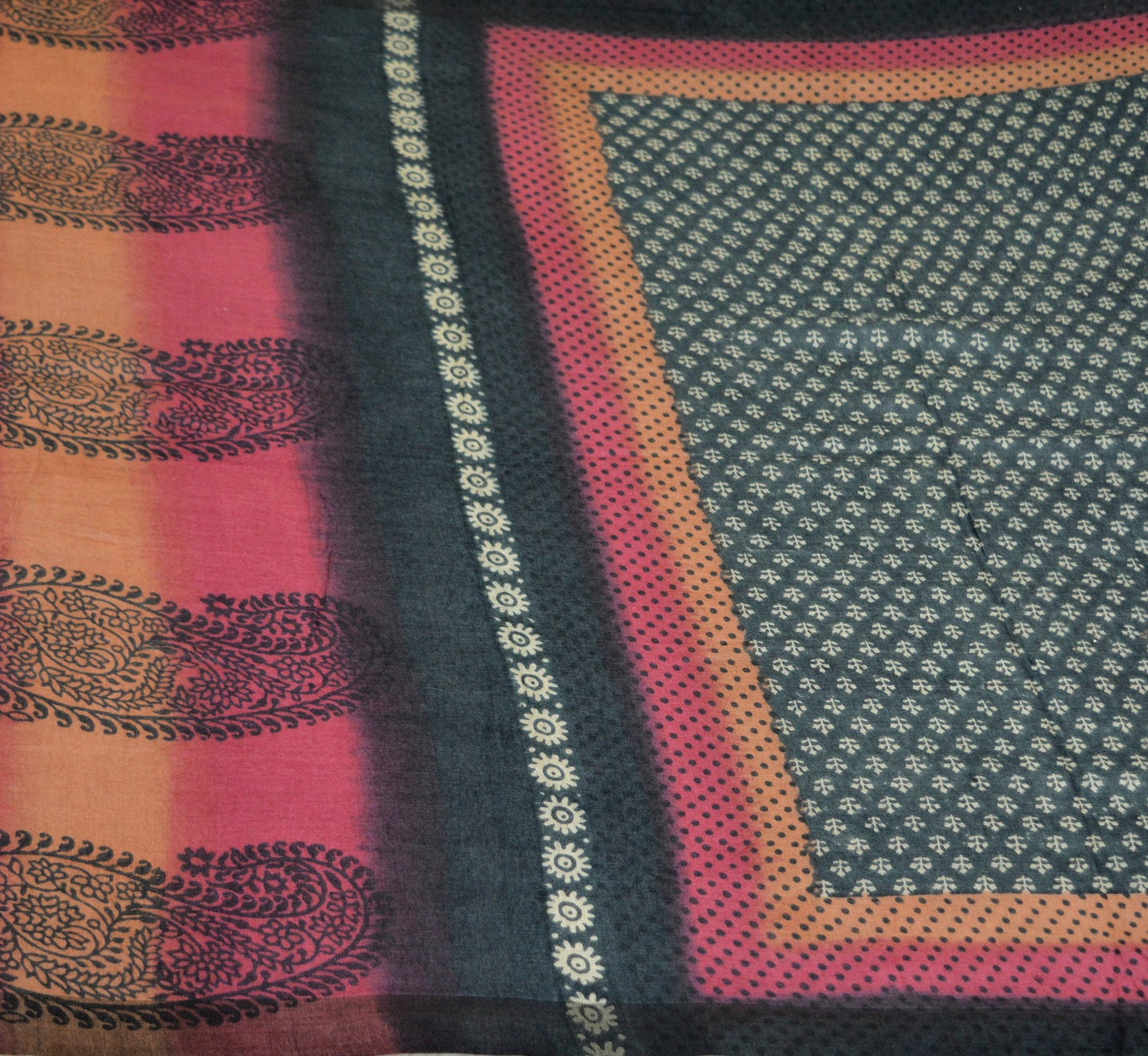 Vintage Black Heavy Saree Pure Woolen Woven Printed Indian Sari Soft Warm Fabric 5Yard Floral Woven Border