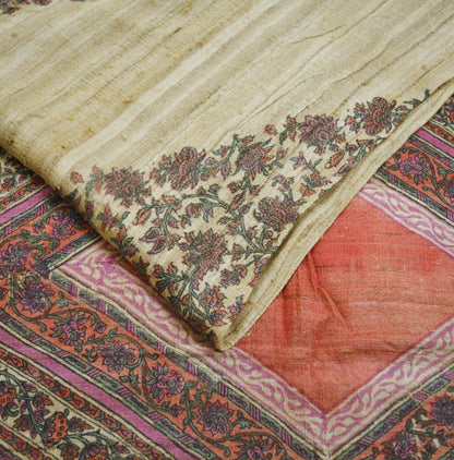 Indian Vintage Heavy Beige & Rusty Saree Pure Khadi Silk Handloom Indian Sari Craft Fabric 5yard Ethnic Wear Sari