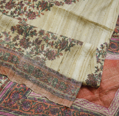 Indian Vintage Heavy Beige & Rusty Saree Pure Khadi Silk Handloom Indian Sari Craft Fabric 5yard Ethnic Wear Sari