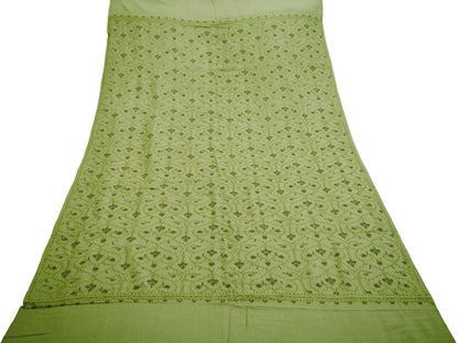 Vintage Green Shawl Pure Woolen Handmade Suzani Long Throw Stole Warm Stole Floral Design Soft