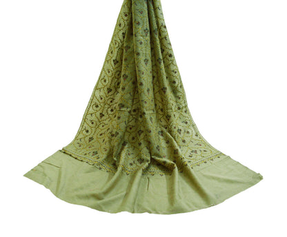 Vintage Green Shawl Pure Woolen Handmade Suzani Long Throw Stole Warm Stole Floral Design Soft