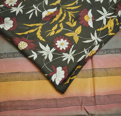 Vintage Black Heavy Saree Pure Woolen Woven Printed Indian Sari Soft Warm Fabric 5Yard Floral Woven Border