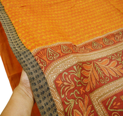 Vintage Maroon & Mustard Heavy Saree Pure Woolen Woven Printed Indian Sari Soft Warm Fabric 5Yard Floral Woven Border