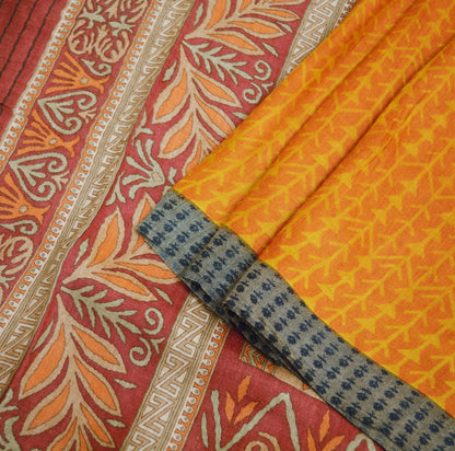 Vintage Maroon & Mustard Heavy Saree Pure Woolen Woven Printed Indian Sari Soft Warm Fabric 5Yard Floral Woven Border