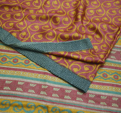 Vintage Maroon & Mustard Heavy Saree Pure Woolen Woven Printed Indian Sari Soft Warm Fabric 6Yard Floral Woven Border