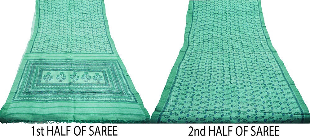 Vintage Green Heavy Saree Pure Woolen Woven Printed Indian Sari Soft Warm Fabric 6Yard Floral Woven Border