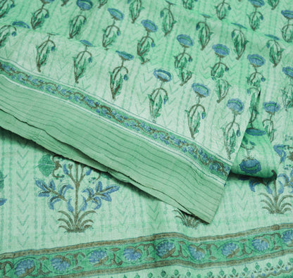 Vintage Green Heavy Saree Pure Woolen Woven Printed Indian Sari Soft Warm Fabric 6Yard Floral Woven Border