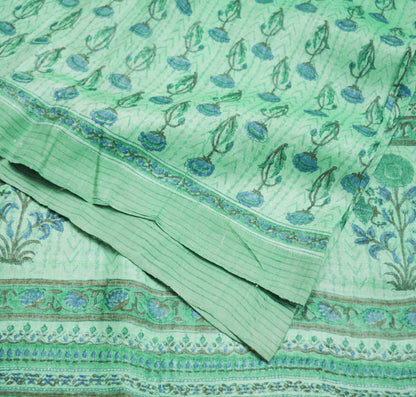 Vintage Green Heavy Saree Pure Woolen Woven Printed Indian Sari Soft Warm Fabric 6Yard Floral Woven Border