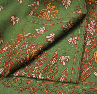 Vintage Green Shawl Pure Woolen Handmade Suzani Long Throw Stole Warm Stole Paisley Design Soft