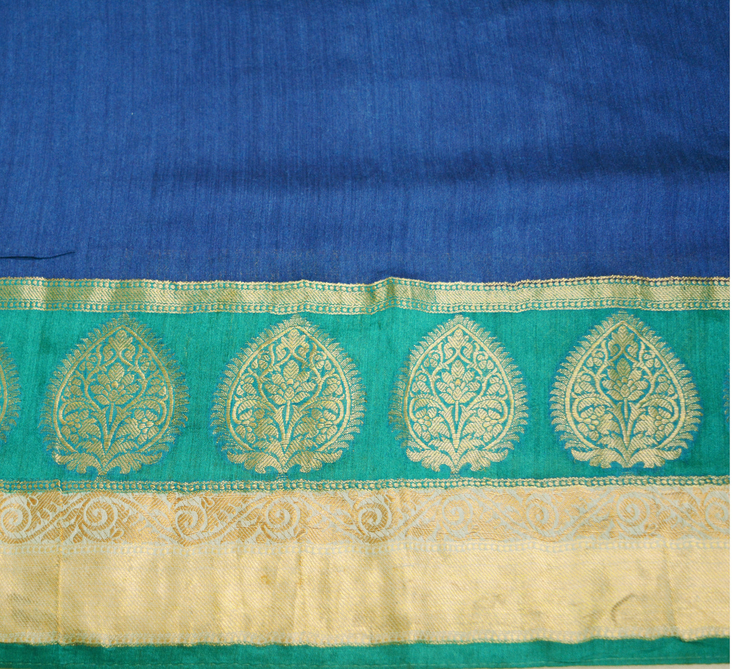 Indian Vintage Blue & Green Saree Pure Khadi Silk Handloom Woven Indian Sari Fabric 5yard Ethnic Wear Sari Zari Border