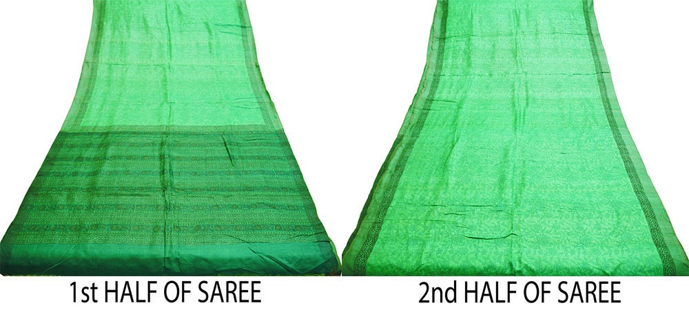 Indian Vintage Heavy Green Saree Pure Khadi Silk Handloom Indian Sari Craft Fabric 5yard Ethnic Wear Sari