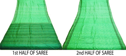 Indian Vintage Heavy Green Saree Pure Khadi Silk Handloom Indian Sari Craft Fabric 5yard Ethnic Wear Sari