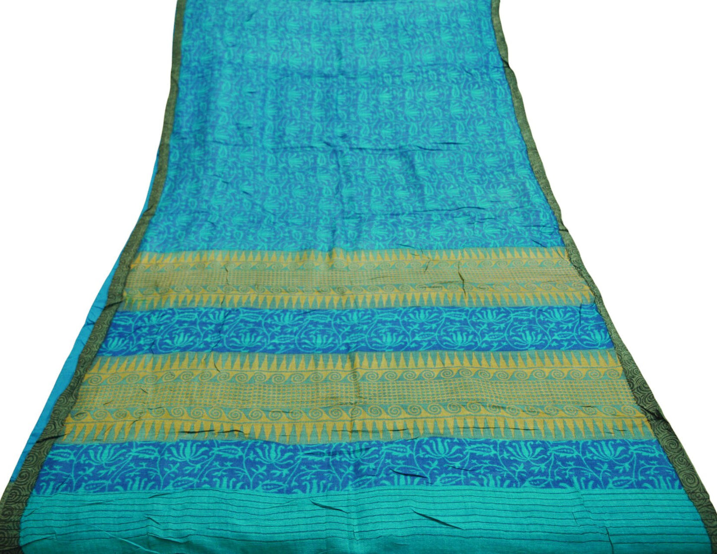 Vintage Blue Heavy Saree Pure Woolen Woven Printed Indian Sari Soft Warm Fabric 5Yard Floral Woven Border