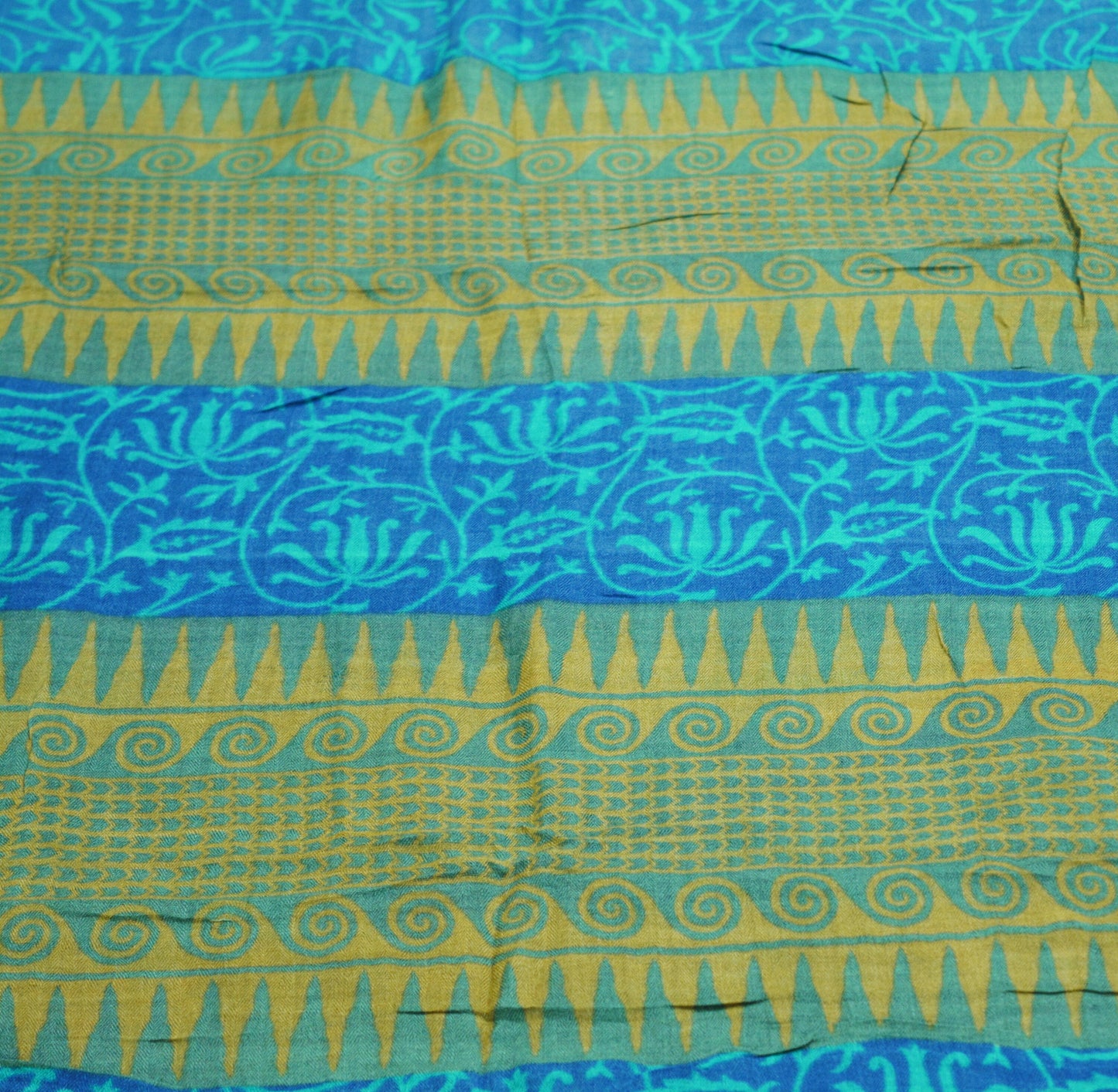 Vintage Blue Heavy Saree Pure Woolen Woven Printed Indian Sari Soft Warm Fabric 5Yard Floral Woven Border