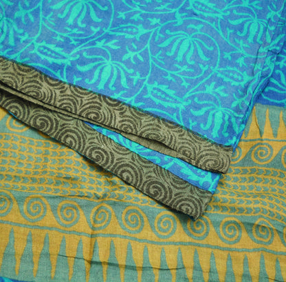 Vintage Blue Heavy Saree Pure Woolen Woven Printed Indian Sari Soft Warm Fabric 5Yard Floral Woven Border