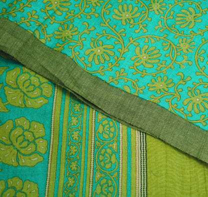 Vintage Green Heavy Saree Pure Woolen Woven Printed Indian Sari Soft Warm Fabric 5Yard Floral Woven Border