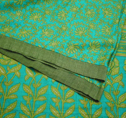 Vintage Green Heavy Saree Pure Woolen Woven Printed Indian Sari Soft Warm Fabric 5Yard Floral Woven Border