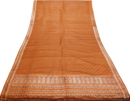 Indian Vintage Sari Orange Heavy Wedding Pure Satin Silk Woven Banarasi Brocade Saree Zari 5Yard