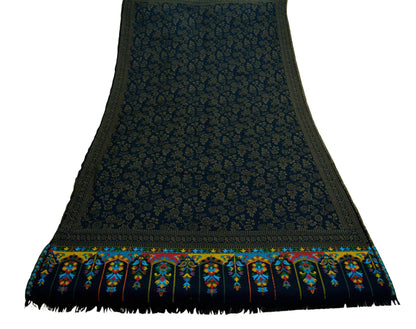 Vintage Black Viscose Shawl Handmade Woven Long Throw Stole Warm Stole Paisley Floral Design Fringes