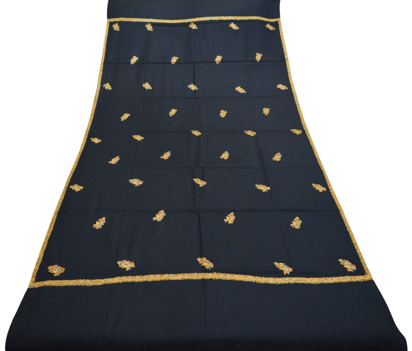 Vintage Black Pure Woolen Shawl Handmade Suzani Long Throw Stole Warm Stole Floral Design