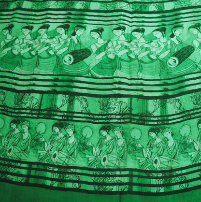 Indian Vintage Sari Green Pure Silk Printed Saree Fabric 5yd Sewing Craft DressMaking  Soft Humans