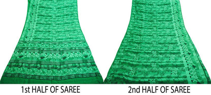 Indian Vintage Sari Green Pure Silk Printed Saree Fabric 5yd Sewing Craft DressMaking  Soft Humans