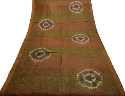 Indian Vintage Sari Green & Brown 100% Pure Silk Printed Saree Fabric 6yd Sewing Craft Fabric DressMaking Floral