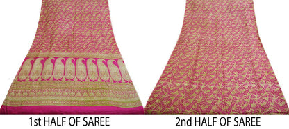 Indian Vintage Sari Pink Pure Silk Printed Saree Fabric 5yard Sewing Craft Fabric DressMaking Soft Wrap Floral