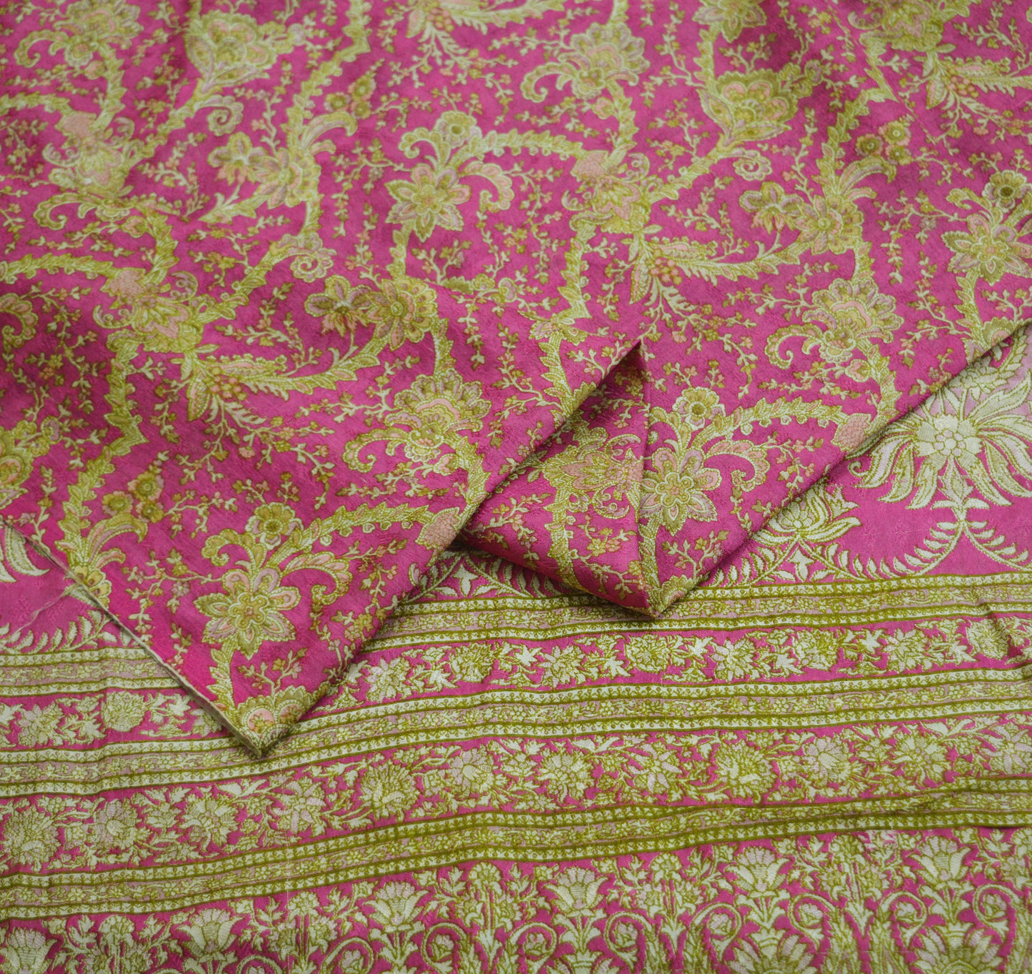 Indian Vintage Sari Pink Pure Silk Printed Saree Fabric 5yard Sewing Craft Fabric DressMaking Soft Wrap Floral