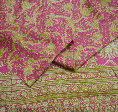 Indian Vintage Sari Pink Pure Silk Printed Saree Fabric 5yard Sewing Craft Fabric DressMaking Soft Wrap Floral