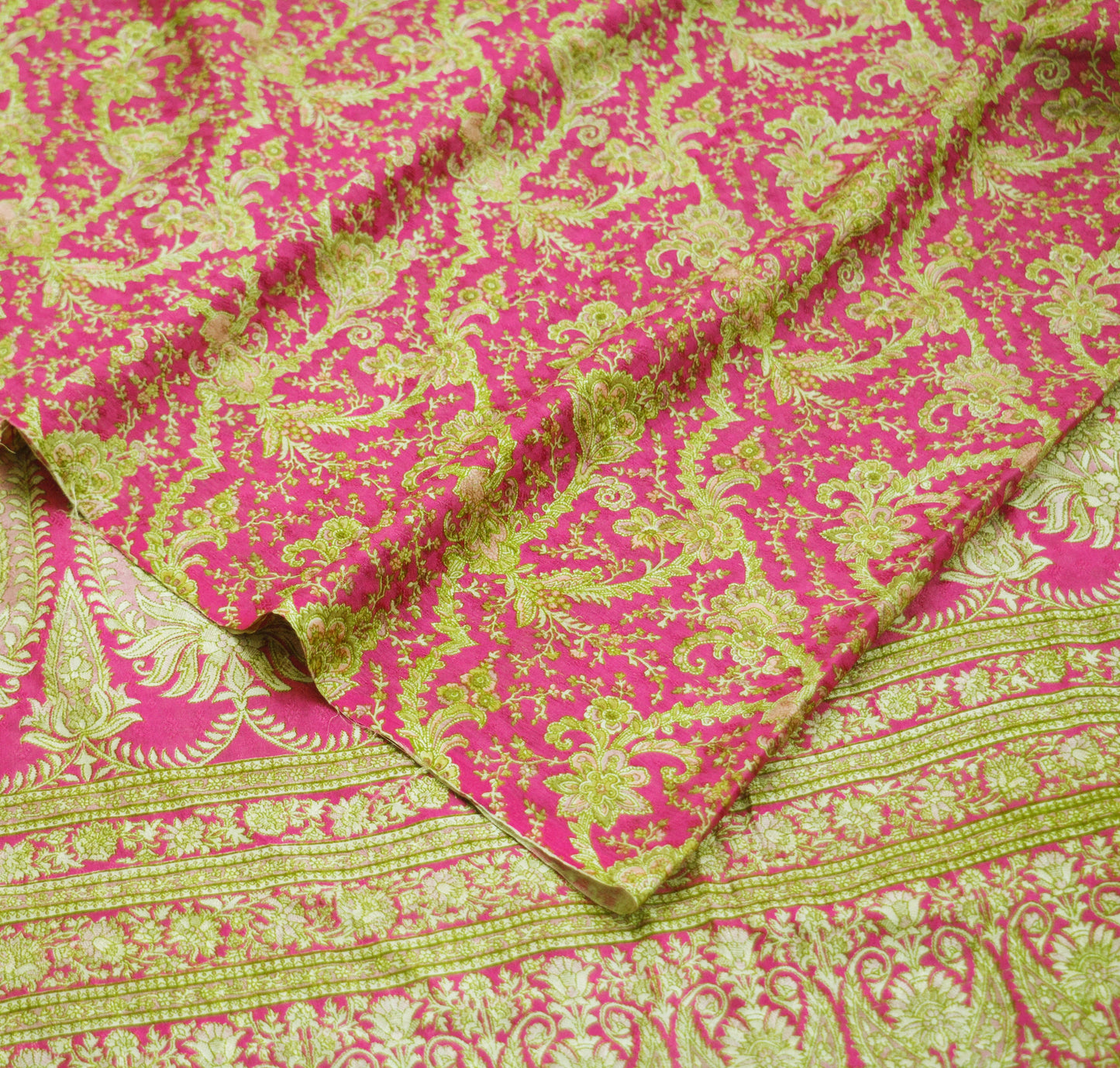 Indian Vintage Sari Pink Pure Silk Printed Saree Fabric 5yard Sewing Craft Fabric DressMaking Soft Wrap Floral