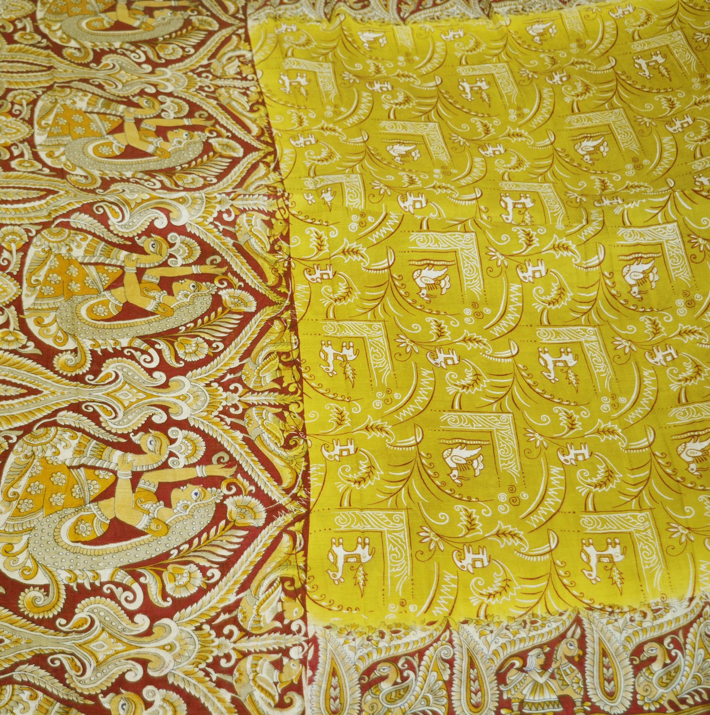 Indian Vintage Sari Maroon & Green Pure Silk Printed Saree Fabric 5yard Sewing Craft DressMaking