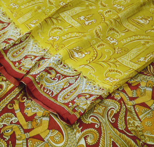 Indian Vintage Sari Maroon & Green Pure Silk Printed Saree Fabric 5yard Sewing Craft DressMaking