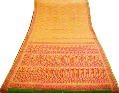 Indian Vintage Sari Red & Yellow Pure Silk Printed Saree Fabric 5yd Sewing Craft Fabric DressMaking Soft