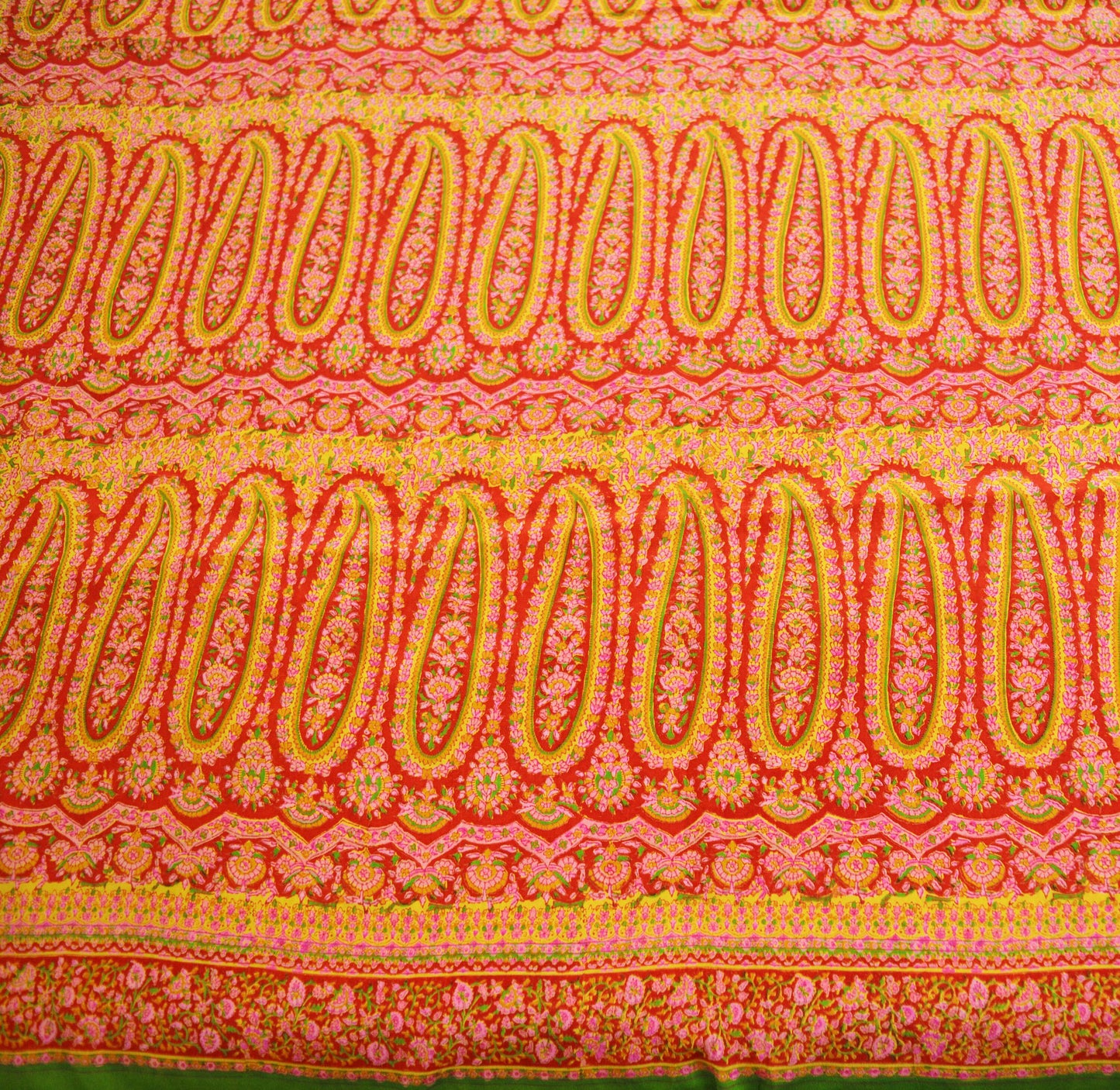 Indian Vintage Sari Red & Yellow Pure Silk Printed Saree Fabric 5yd Sewing Craft Fabric DressMaking Soft
