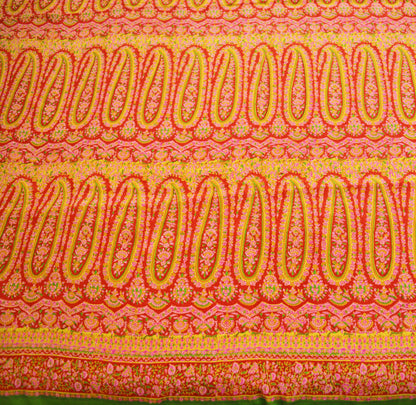 Indian Vintage Sari Red & Yellow Pure Silk Printed Saree Fabric 5yd Sewing Craft Fabric DressMaking Soft