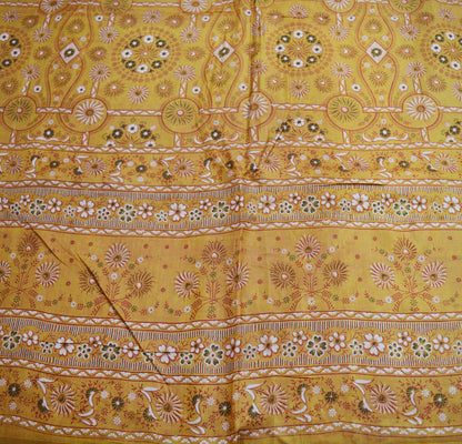 Indian Vintage Sari Purple & Saffron Pure Silk Printed Saree 5yard Sewing Quilting Craft Fabric DressMaking Soft Golden Zari