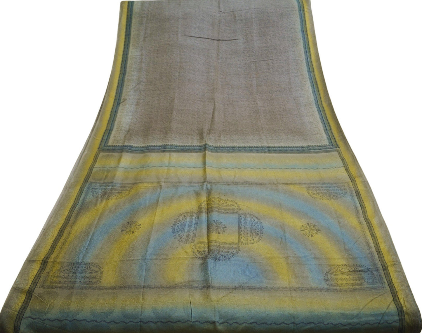 Indian Vintage Sari  Brown Pure Silk Printed Saree 5yard Sewing Craft Fabric Dress Making Soft Wrap Abstract