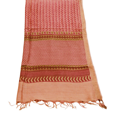 Indian Vintage Peach Dupatta Long Stole Hand Block Print Pure Chanderi Silk Indian Scarves Veil Golden Zari