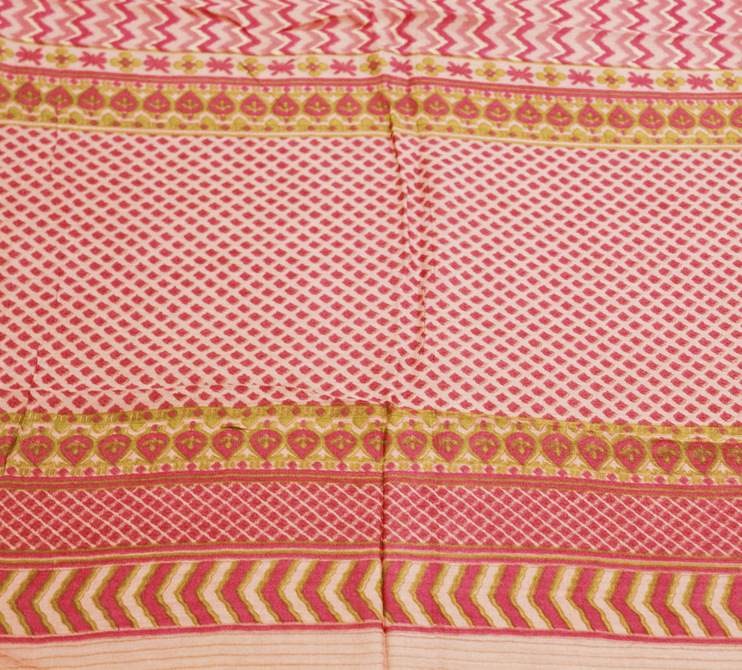 Indian Vintage Peach Dupatta Long Stole Hand Block Print Pure Chanderi Silk Indian Scarves Veil Golden Zari